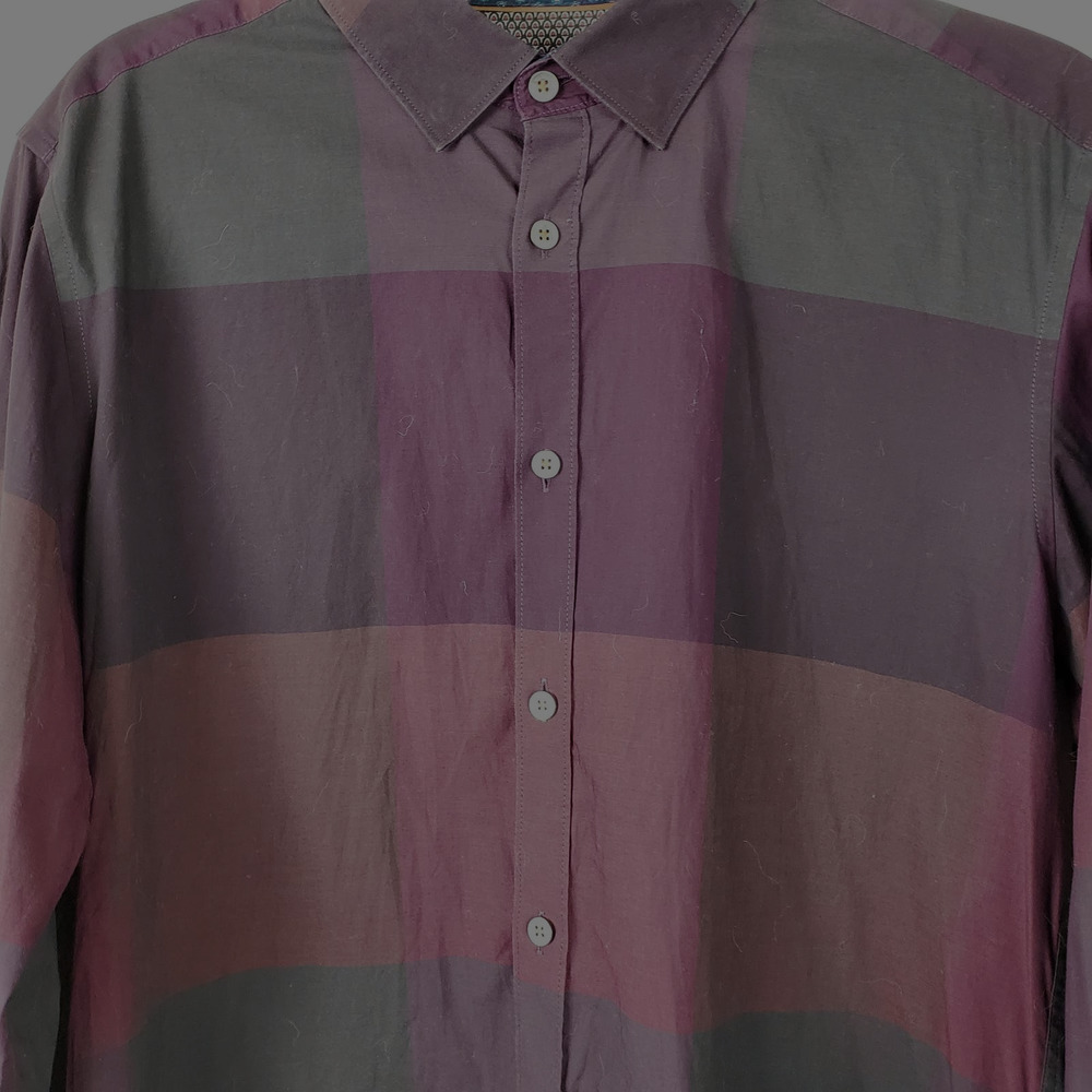 Ted Baker Purple Color Block Button Front Shirt L - image 2